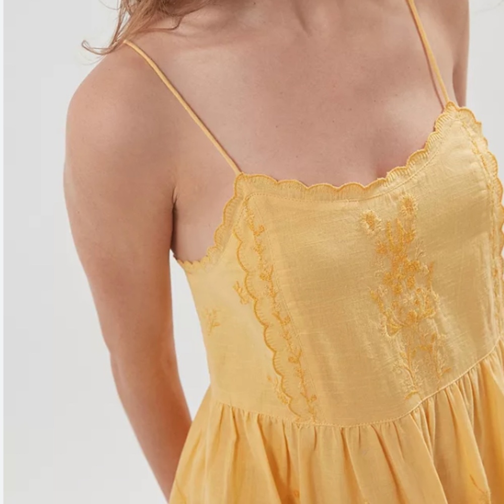 NWOT Urban Outfitters Hanna Embroidered Yellow Mini Dress Size M